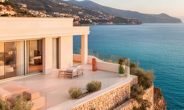 Villa moderna sul mare a Taormina con terrazza panoramica e facciata chiara
