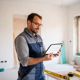 Geometra con tablet durante un sopralluogo in una ristrutturazione residenziale siciliana