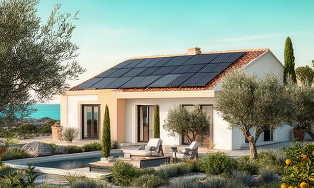 Villetta ecosostenibile a Giardini Naxos con pannelli solari sul tetto e giardino mediterraneo