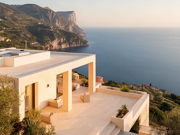 Villa contemporanea sul mare a Taormina con terrazza in pietra chiara